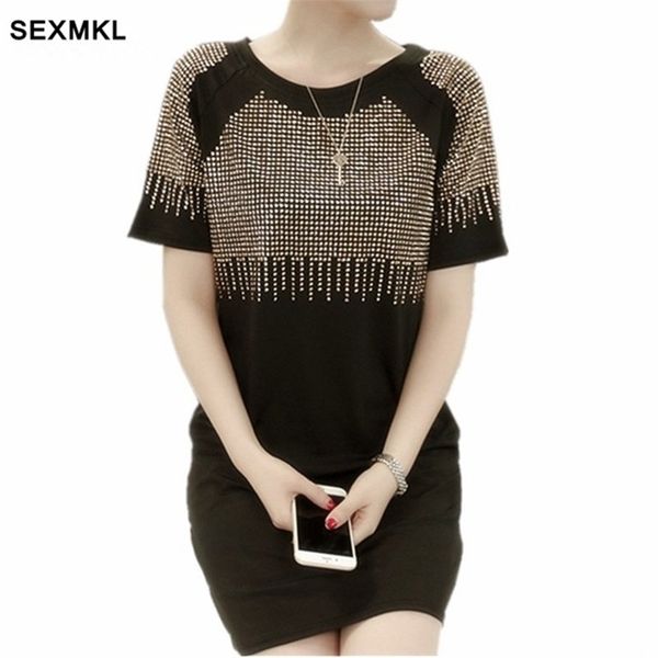 women summer dresses fashion casual short sleeve vestidos rivet diamonds shirt loose black plus size xxxl 210701, Black;gray
women summer dresses fashion casual short sleeve vestidos rivet diamonds shirt loose black plus size xxxl 210701, Black;gray