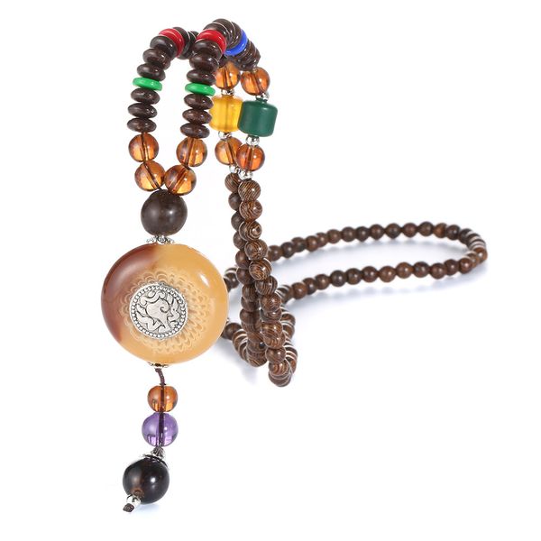 retro ethnic style cotton and linen clothes decoration accessories wooden bead bodhi pendant long bead necklace sweater chain, Silver 
retro ethnic style cotton and linen clothes decoration accessories wooden bead bodhi pendant long bead necklace sweater chain, Silver