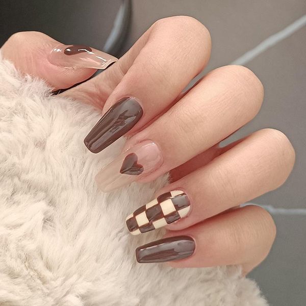 false nails 24pcs long brown press on cute checkerboard design fake full coverage artificial for women & girls butt666, Red;gold
false nails 24pcs long brown press on cute checkerboard design fake full coverage artificial for women & girls butt666, Red;gold
