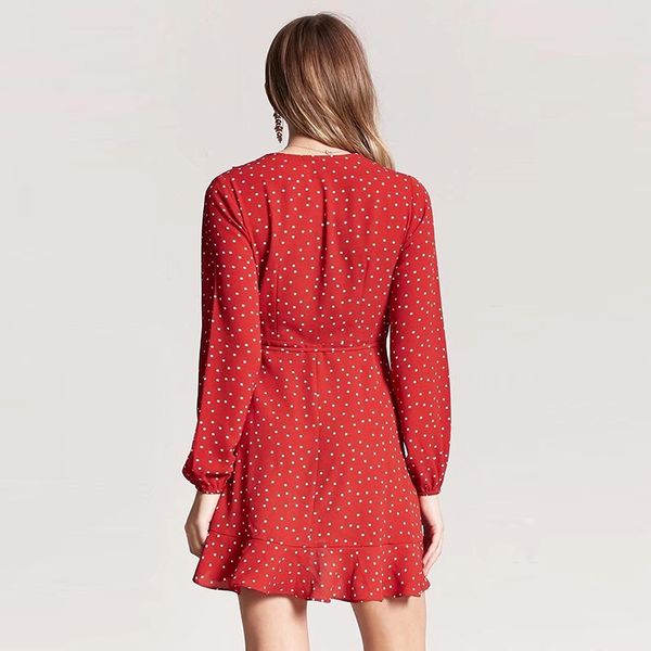 spring women casual polka dot red blue a line mini dress high waist ruffles v neck dress female lace up dress, Black;gray
spring women casual polka dot red blue a line mini dress high waist ruffles v neck dress female lace up dress, Black;gray