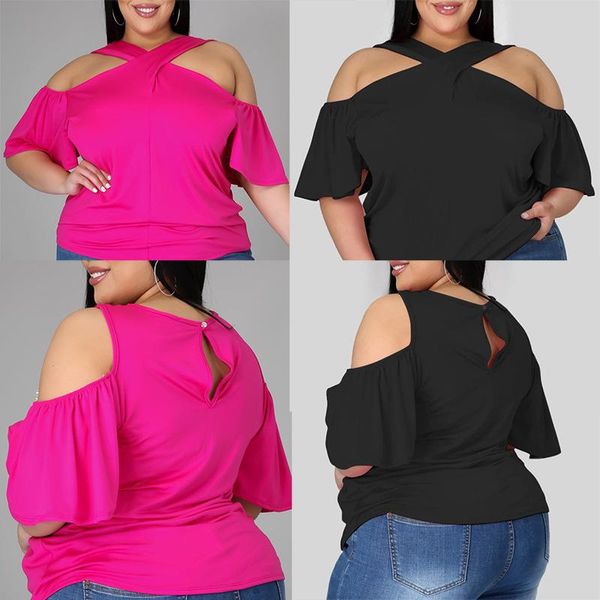 women's t-shirt large size cross-neck off-shoulder solid color casual loose short-sleeved aesthetic clothes women top, White
women's t-shirt large size cross-neck off-shoulder solid color casual loose short-sleeved aesthetic clothes women top, White