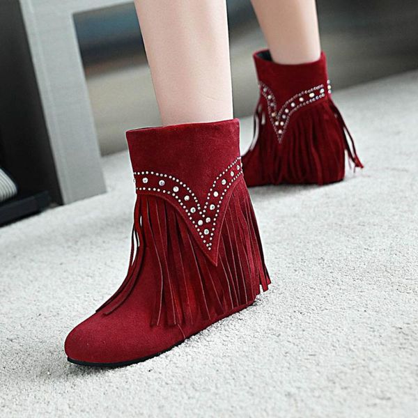 boots tassel women autumn winter tide fund increases height ankle female to lie fallow short zapatos de mujer, Black 
boots tassel women autumn winter tide fund increases height ankle female to lie fallow short zapatos de mujer, Black