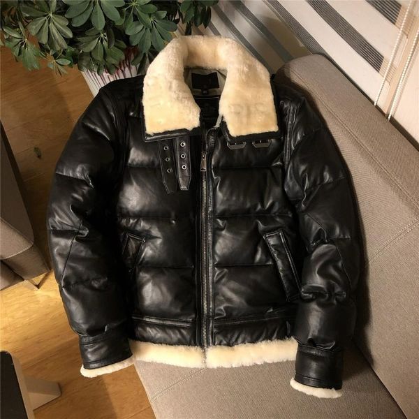 men's leather & faux yr.classic b3 style genuine jacket.winter warm fur coat.quality 350g white duck down sheepskin clothes., Black
men's leather & faux yr.classic b3 style genuine jacket.winter warm fur coat.quality 350g white duck down sheepskin clothes., Black