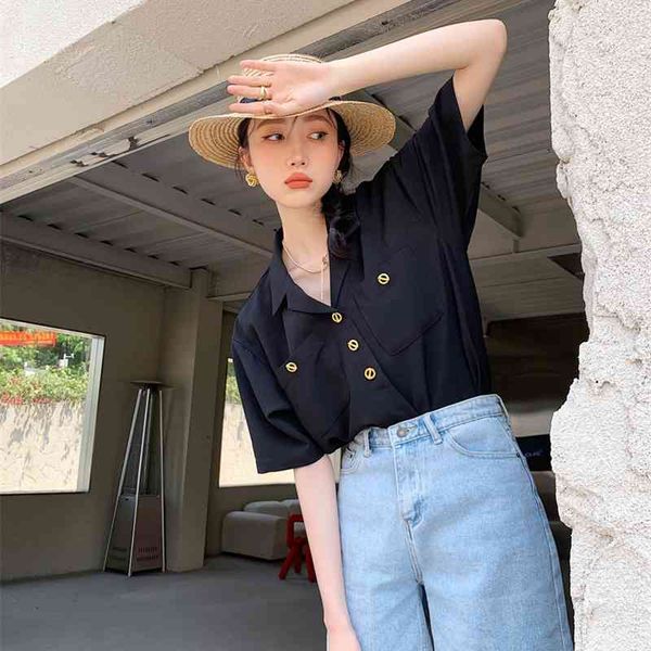 women's blouses & shirts black gold button up for women short sleeve summer and lapel collared korean vintage ihxp, White
women's blouses & shirts black gold button up for women short sleeve summer and lapel collared korean vintage ihxp, White