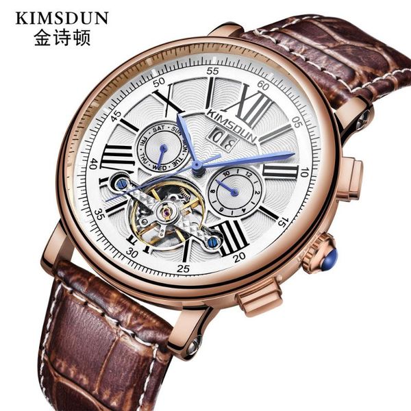 wristwatches kimsdun men's fashion trend personality classic automatic mechanical watch luxury leather strap clock tourbillon movement, Slivery;brown
wristwatches kimsdun men's fashion trend personality classic automatic mechanical watch luxury leather strap clock tourbillon movement, Slivery;brown