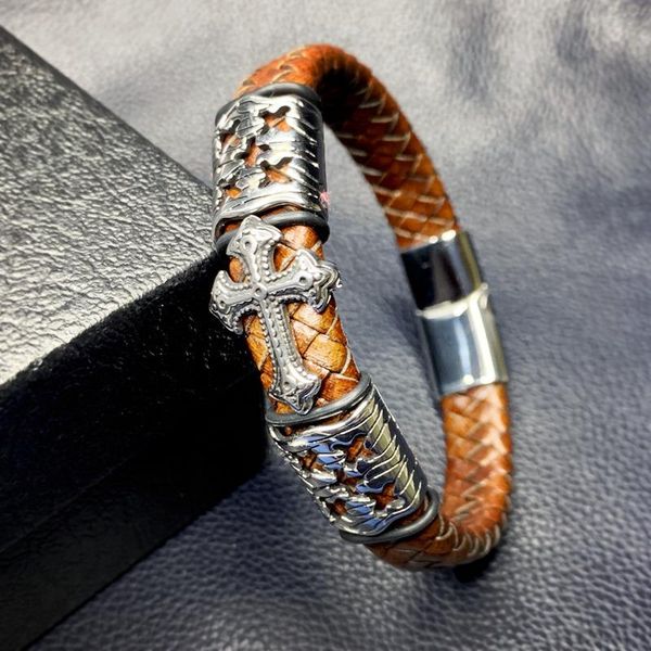 charm bracelets vintage braided leather men stainless steel cross charms cuff bangles trendy wrist band gifts sp0081, Golden;silver
charm bracelets vintage braided leather men stainless steel cross charms cuff bangles trendy wrist band gifts sp0081, Golden;silver