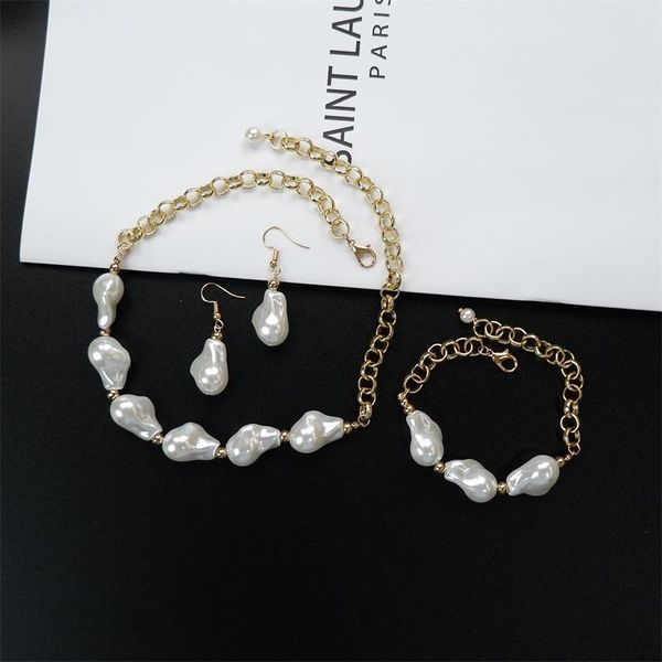 earrings & necklace fashion irregular simulated pearl set gold color chain for women wedding jewelry gift, Silver
earrings & necklace fashion irregular simulated pearl set gold color chain for women wedding jewelry gift, Silver