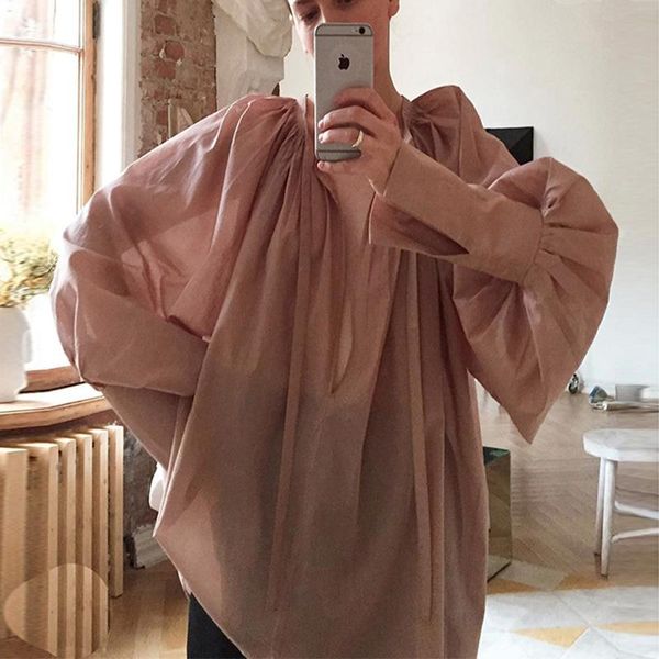 women's blouses & shirts women oversize autumn blouse long lantern sleeve tencel bow collar loose casual, White
women's blouses & shirts women oversize autumn blouse long lantern sleeve tencel bow collar loose casual, White