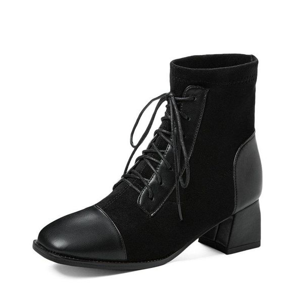 boots 2021 pu leather flock ankle round toe casual shoes autumn winter square heel cross-tied women size 34-43, Black
boots 2021 pu leather flock ankle round toe casual shoes autumn winter square heel cross-tied women size 34-43, Black