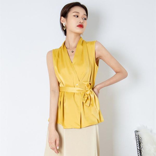 women's blouses & shirts summer office lady blouse 2021 elegant v neck sleeveless slim sashes red satin tank shirt women and top, White
women's blouses & shirts summer office lady blouse 2021 elegant v neck sleeveless slim sashes red satin tank shirt women and top, White