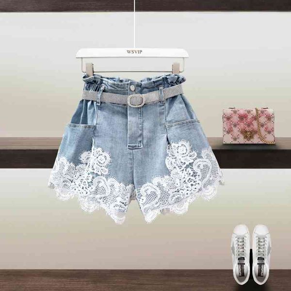 women's shorts 2021 summer lace patchwork high waist denim shorts women loose femme elastic cotton wide leg jeans vjoj, White;black
women's shorts 2021 summer lace patchwork high waist denim shorts women loose femme elastic cotton wide leg jeans vjoj, White;black