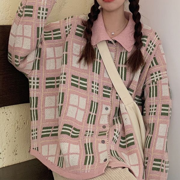 2021 new autumn loose check lapel open stitch button knitted sweater trendy women all-match fashion o8pg, White;black
2021 new autumn loose check lapel open stitch button knitted sweater trendy women all-match fashion o8pg, White;black