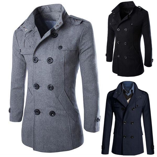 casual styles coat men winter warm lapel trench coat woolen coat slim casual solid stand collar double breasted long, Black
casual styles coat men winter warm lapel trench coat woolen coat slim casual solid stand collar double breasted long, Black