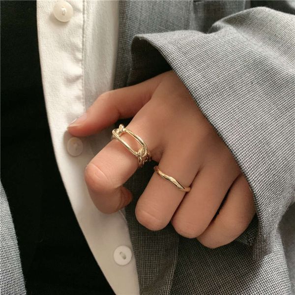 hbp fashion niche design geometric suit combination french hollow chain wave metal index finger ring female, Silver