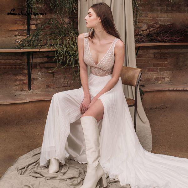 new es 2021 vestido novia v neck pleated chiffon bridal wedding gown side slit robe de mariee cqr1, White
new es 2021 vestido novia v neck pleated chiffon bridal wedding gown side slit robe de mariee cqr1, White