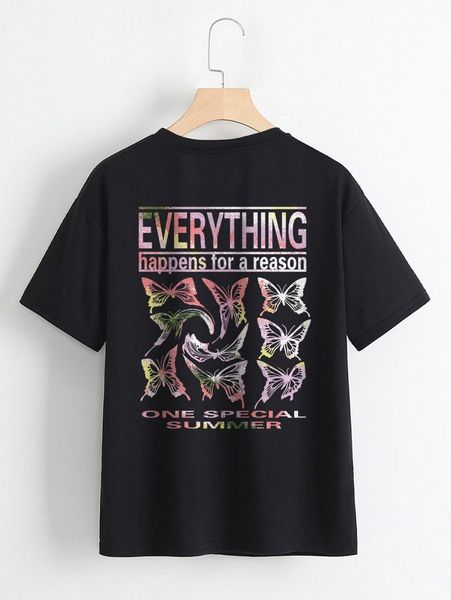 slogan and butterfly print tee r1sx#, White