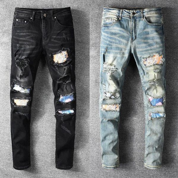 men's jeans patchwork bandanna paisley printed biker black blue holes ripped skinny stretch streetwear denim pants trousers
men's jeans patchwork bandanna paisley printed biker black blue holes ripped skinny stretch streetwear denim pants trousers
