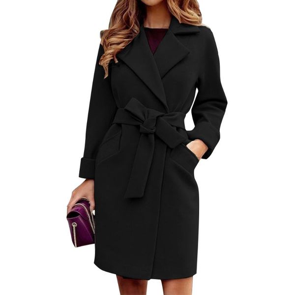 women's wool & blends elegant solid tie sashes coat for women turn-down collar long sleeve tweed office lady casual pockets winter warm, Black
women's wool & blends elegant solid tie sashes coat for women turn-down collar long sleeve tweed office lady casual pockets winter warm, Black