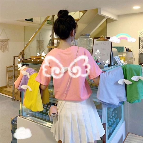 vipt-shirt women's summer versatile candy color small wings loose thin printed short sleeve, White
vipt-shirt women's summer versatile candy color small wings loose thin printed short sleeve, White