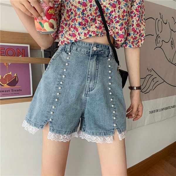 women's shorts plus size s-5xl women summer 2021 casual lace patchwork pearl beading high waist loose wide leg denim thin, White;black 
women's shorts plus size s-5xl women summer 2021 casual lace patchwork pearl beading high waist loose wide leg denim thin, White;black
