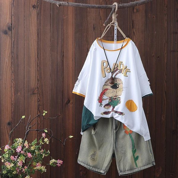 women's t-shirt 100-cotton cotton female short-sleeved round neck summer print loose half-sleeved retro hole bottoming shirt top, White
women's t-shirt 100-cotton cotton female short-sleeved round neck summer print loose half-sleeved retro hole bottoming shirt top, White
