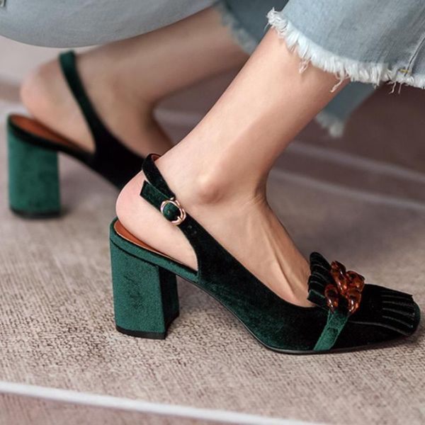 sandals women autumn chunky high heel retro velvet shallow closed toe slingback chain fringe tassel female party shoes, Black
sandals women autumn chunky high heel retro velvet shallow closed toe slingback chain fringe tassel female party shoes, Black