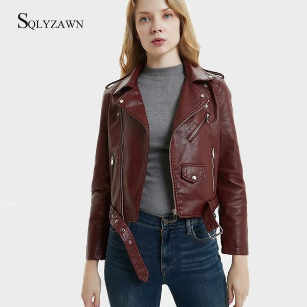 women's leather & faux pu jacket women autumn winter slim motorcycle coat short zipper biker with belt soft female, Black
women's leather & faux pu jacket women autumn winter slim motorcycle coat short zipper biker with belt soft female, Black