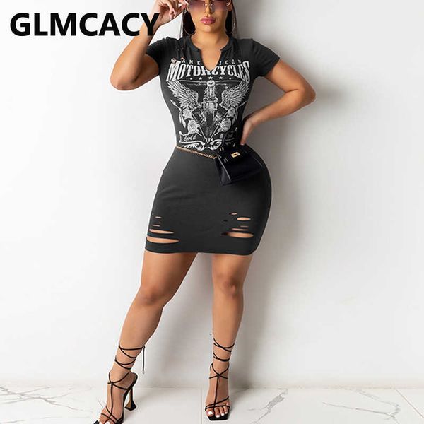 women printed ripped plus size casual bodycon mini dress 210702, Black;gray