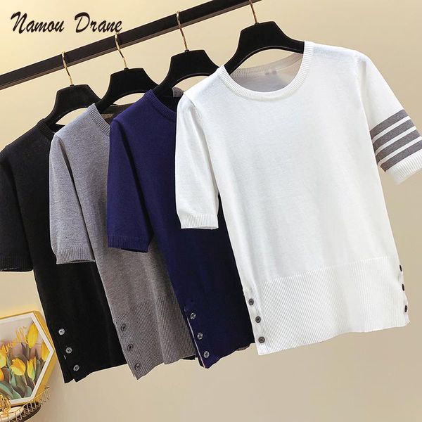 women's sweaters namou drane knitted sweater t shirt 2021 korean short sleeve pullover solid color simple casual tee summer female, White;black
women's sweaters namou drane knitted sweater t shirt 2021 korean short sleeve pullover solid color simple casual tee summer female, White;black