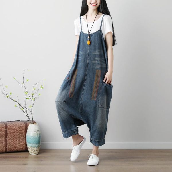women's jumpsuits & rompers wide leg pants low crotch romper vintage denim print casual fashion women clothes cotton great pocket ankle, Black;white
women's jumpsuits & rompers wide leg pants low crotch romper vintage denim print casual fashion women clothes cotton great pocket ankle, Black;white