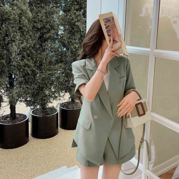 two piece dress summer fashion office women shorts suit solid color short-sleeved blazer two-piece set female avp5, White
two piece dress summer fashion office women shorts suit solid color short-sleeved blazer two-piece set female avp5, White