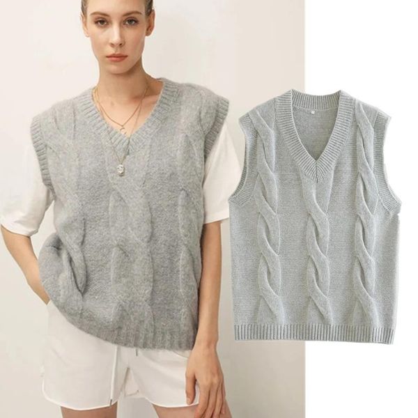 women's sweaters withered winter women pull femme ins fashion blogger vintage v-neck loose knitted vest pullovers, White;black 
women's sweaters withered winter women pull femme ins fashion blogger vintage v-neck loose knitted vest pullovers, White;black