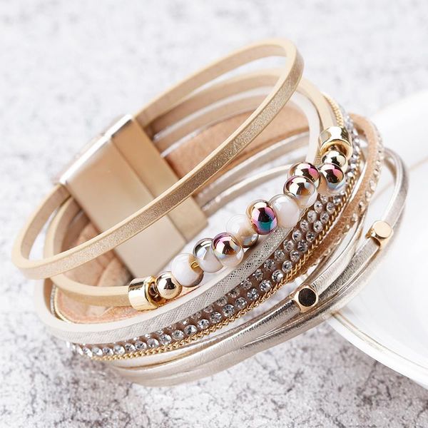 charm bracelets allyes multilayer leather bracelet female pulseira feminina magnet clap boho crystal beads wide for women jewelry, Golden;silver
charm bracelets allyes multilayer leather bracelet female pulseira feminina magnet clap boho crystal beads wide for women jewelry, Golden;silver