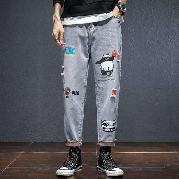 men's jeans denim graffiti letters street hole personalized fashion panda cartoon full length male pants high quality, Blue
men's jeans denim graffiti letters street hole personalized fashion panda cartoon full length male pants high quality, Blue