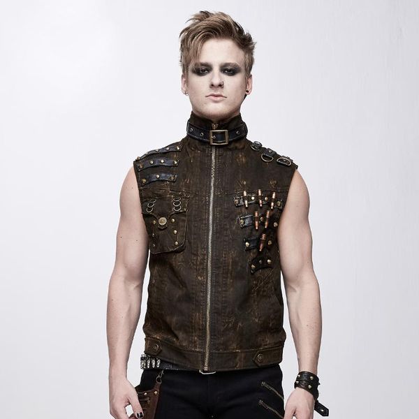 men's vests punk rock brown vest men rivets metal strap zipper stand collar jacket with pocket cross ties back clothes, Black;white
men's vests punk rock brown vest men rivets metal strap zipper stand collar jacket with pocket cross ties back clothes, Black;white
