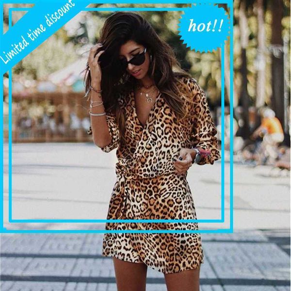 women deep throat casual long mouwen leopard print evening party herfst ladies loose wrap short dress, Black
women deep throat casual long mouwen leopard print evening party herfst ladies loose wrap short dress, Black