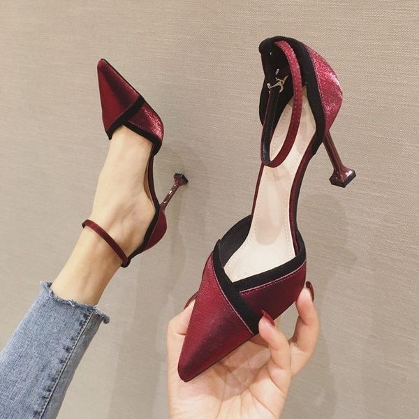 new stiletto high heels satin color matching word buckle pointed toe women's shoes sandals high heels single shoes, Black
new stiletto high heels satin color matching word buckle pointed toe women's shoes sandals high heels single shoes, Black