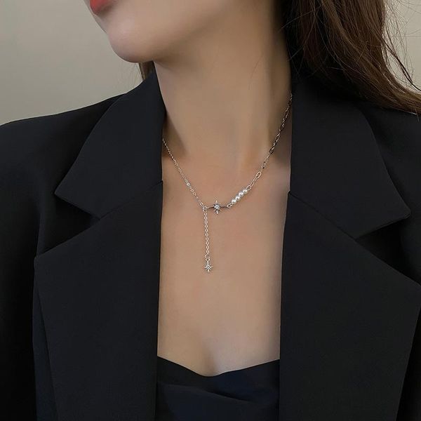 chains korean pearl necklace rhinestone star pendant necklaces for women temperament jewelry trendy clavicle chain party accessories, Silver
chains korean pearl necklace rhinestone star pendant necklaces for women temperament jewelry trendy clavicle chain party accessories, Silver