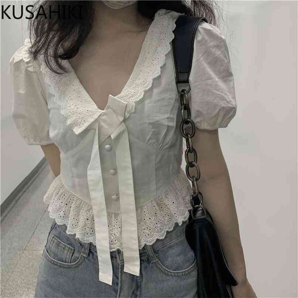 sweet lace patchwork bowknot short blouses women puff sleeve v-neck shirts summer blusas de mujer 6j817 210603, White
sweet lace patchwork bowknot short blouses women puff sleeve v-neck shirts summer blusas de mujer 6j817 210603, White