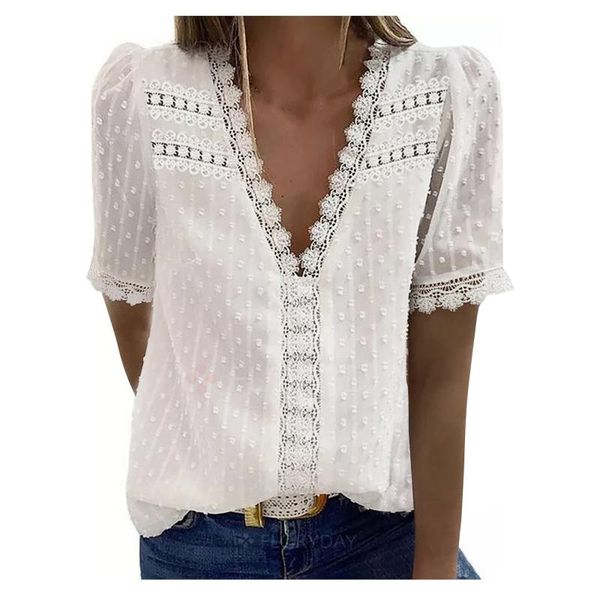 women's blouses & shirts lace jacquard short sleeve white blusas elegant v neck womens and summer casual solid color tunic pullover
women's blouses & shirts lace jacquard short sleeve white blusas elegant v neck womens and summer casual solid color tunic pullover