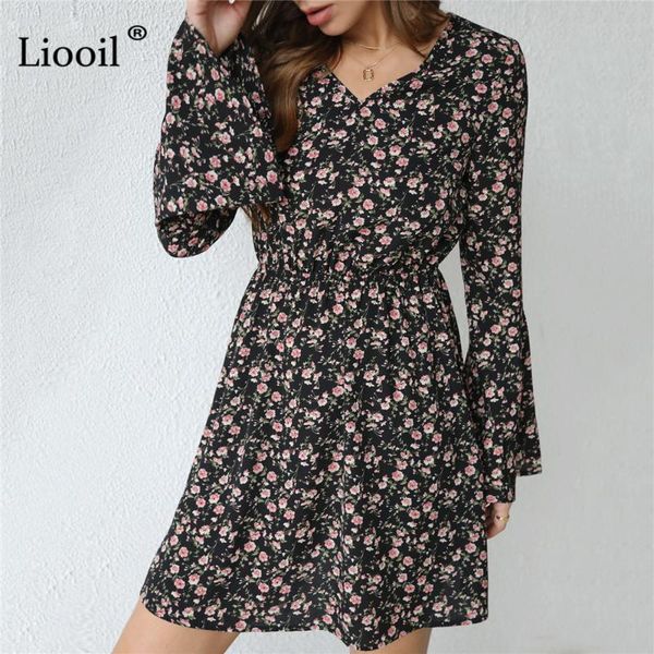 casual dresses liooil floral print dress elegant v neck long flare sleeve party for women 2021 autumn ladies, Black;gray
casual dresses liooil floral print dress elegant v neck long flare sleeve party for women 2021 autumn ladies, Black;gray