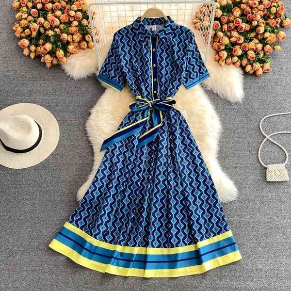 fashion runway vintage shirt women dresses summer short sleeve geometry pattern office work midi with belt, Black;gray
fashion runway vintage shirt women dresses summer short sleeve geometry pattern office work midi with belt, Black;gray