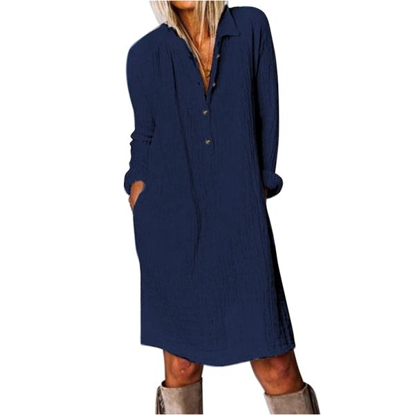 women fashion long sleeve lapel shirts dress autumn casual solid color cotton line buttons loose knee-length dress ladies dress, Black;gray
women fashion long sleeve lapel shirts dress autumn casual solid color cotton line buttons loose knee-length dress ladies dress, Black;gray