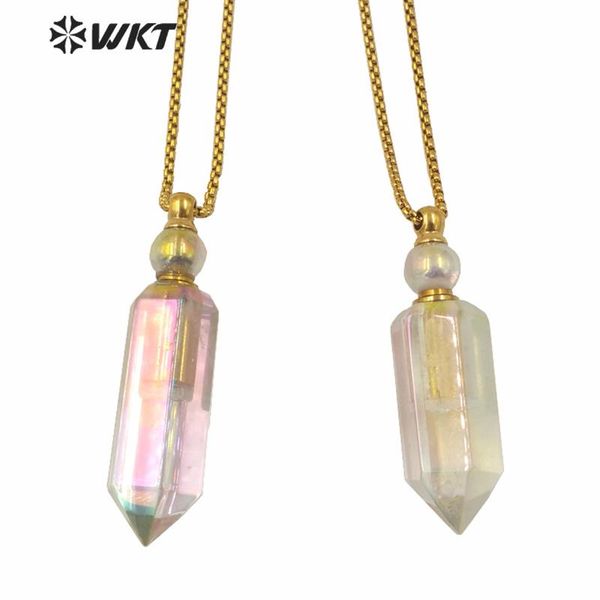WT-N1261 Hot sale natural crystal quartz point essential oil necklace stainless steel chain natural Aura perfume bottle necklace, Golden;silver
WT-N1261 Hot sale natural crystal quartz point essential oil necklace stainless steel chain natural Aura perfume bottle necklace, Golden;silver