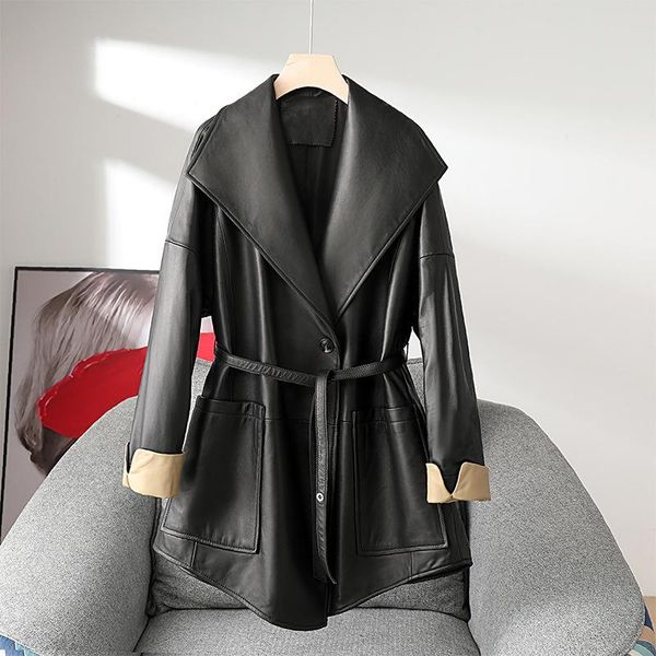 women's jackets sheep skin windbreaker 2021 haining leather jacket large lapel medium and long coat, Black;brown
women's jackets sheep skin windbreaker 2021 haining leather jacket large lapel medium and long coat, Black;brown