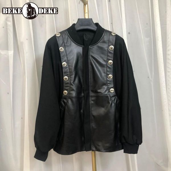 women's leather & faux 2021 womens o-neck spliced korean style fashion jackets elegant office lady casual loose vintage coat female hig, Black
women's leather & faux 2021 womens o-neck spliced korean style fashion jackets elegant office lady casual loose vintage coat female hig, Black