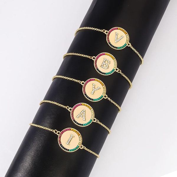 link, chain 26 letter pendant rainbow bracelet fashion gold stainless steel elegant women adjustable couple valentine day jewelry, Black
link, chain 26 letter pendant rainbow bracelet fashion gold stainless steel elegant women adjustable couple valentine day jewelry, Black