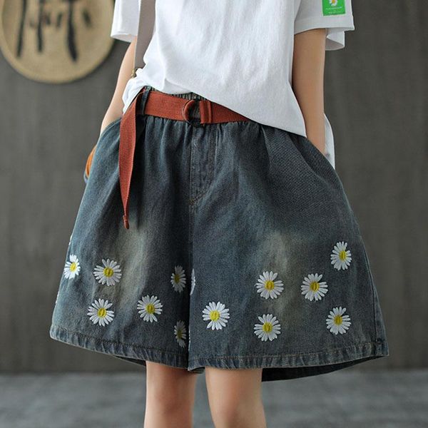 women's shorts nini wonderland 2021 summer cotton denim embroidered casual jeans women vintage short pants belt clothes, White;black
women's shorts nini wonderland 2021 summer cotton denim embroidered casual jeans women vintage short pants belt clothes, White;black