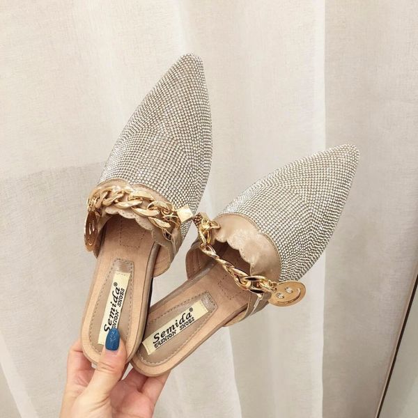 smiling face pointed toe slippers mules woman metal chain decorate casual spring shoes party dress shoes woman fashion slides, Black
smiling face pointed toe slippers mules woman metal chain decorate casual spring shoes party dress shoes woman fashion slides, Black