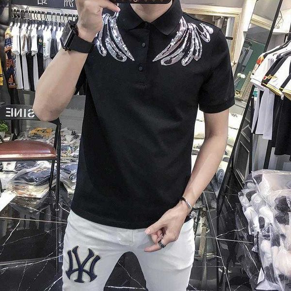 w2103 drill short sleeve t-shirt men's fashion half sleeve 2021 summer men's polo, White;black
w2103 drill short sleeve t-shirt men's fashion half sleeve 2021 summer men's polo, White;black